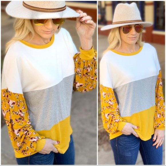 LAST ONE! Hello Sunshine Tunic Top-yellow-gray - Picture 2 of 6
